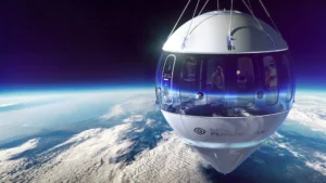 rendering of an enclosed balloon capsule far above earth