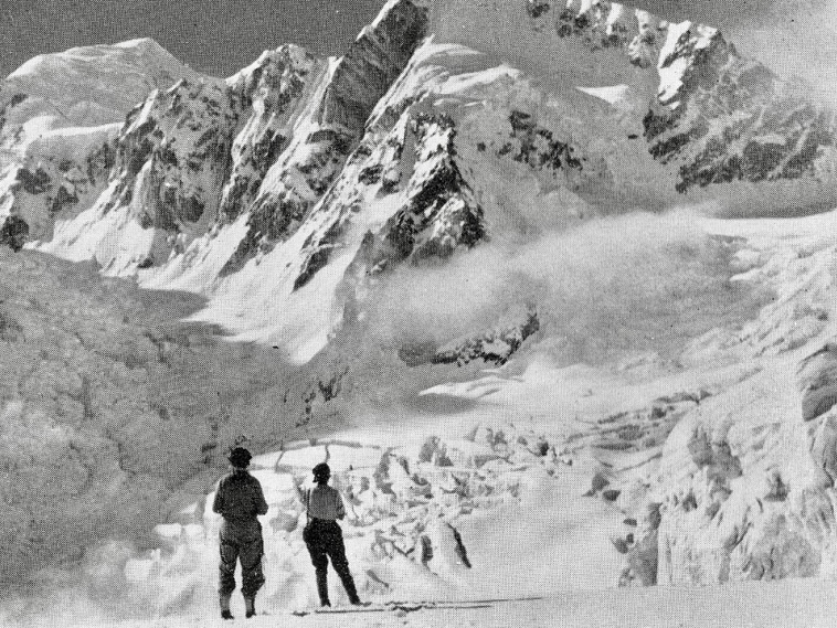 Monica Jackson and Evelyn McNicol study Gyalzen Peak (in top right of the picture).