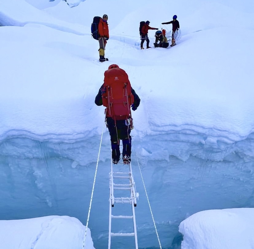 Crossing the Khumbu Icefall.