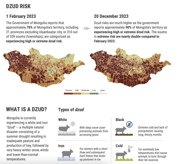 a graphic describing early 2024 dzud risk in Mongolia