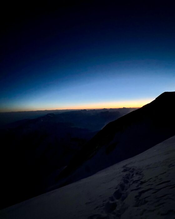 the line of light on the horizon, from a mountain slope.