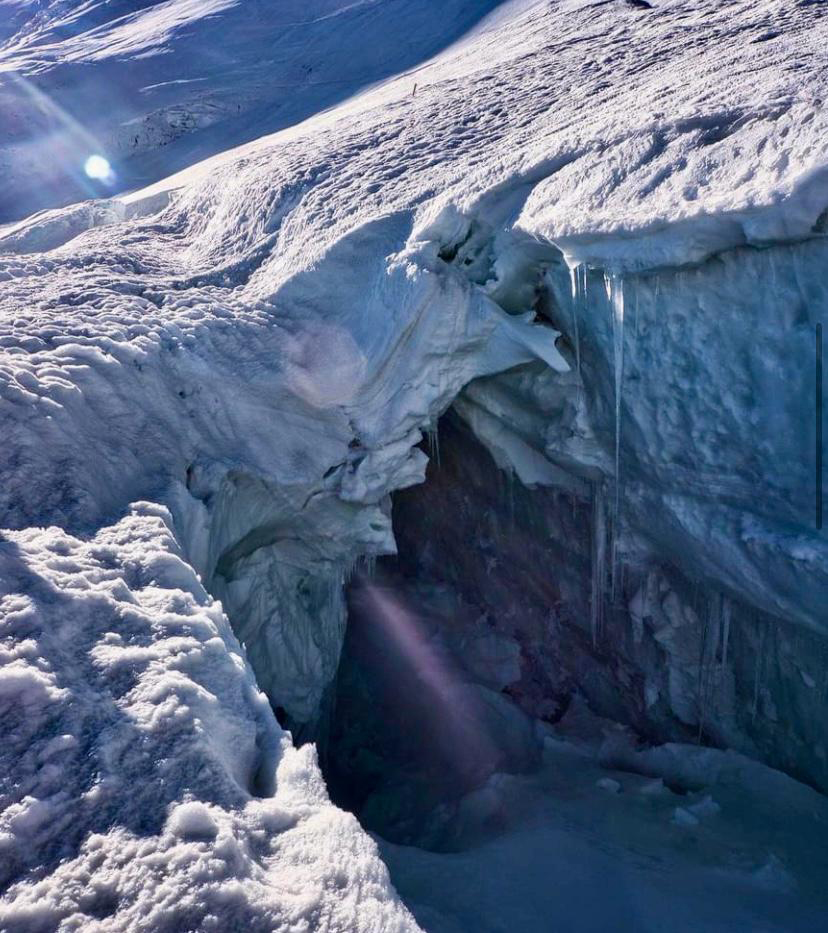 A massive crevasse on Pik Lenin.