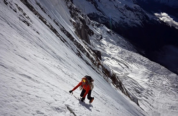 Steck on a steep, endless ice ramp.
