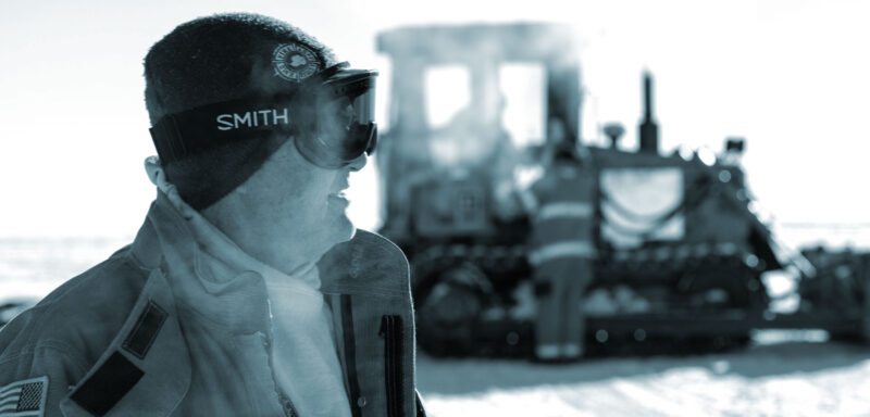 Fire captain Nicki Schauman stands by as an aircraft lands at the Amundsen-Scott South Pole Station in Antarctica.