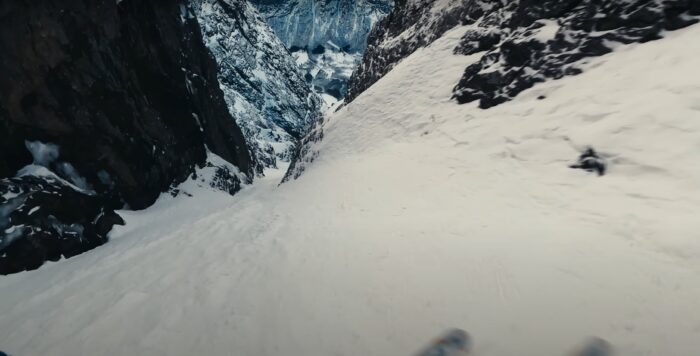 a pov looking down a steep slope