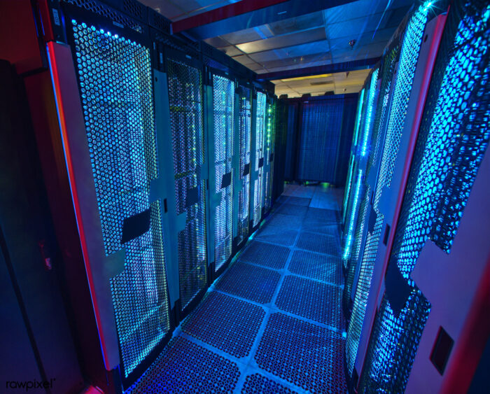 bright blue processor room