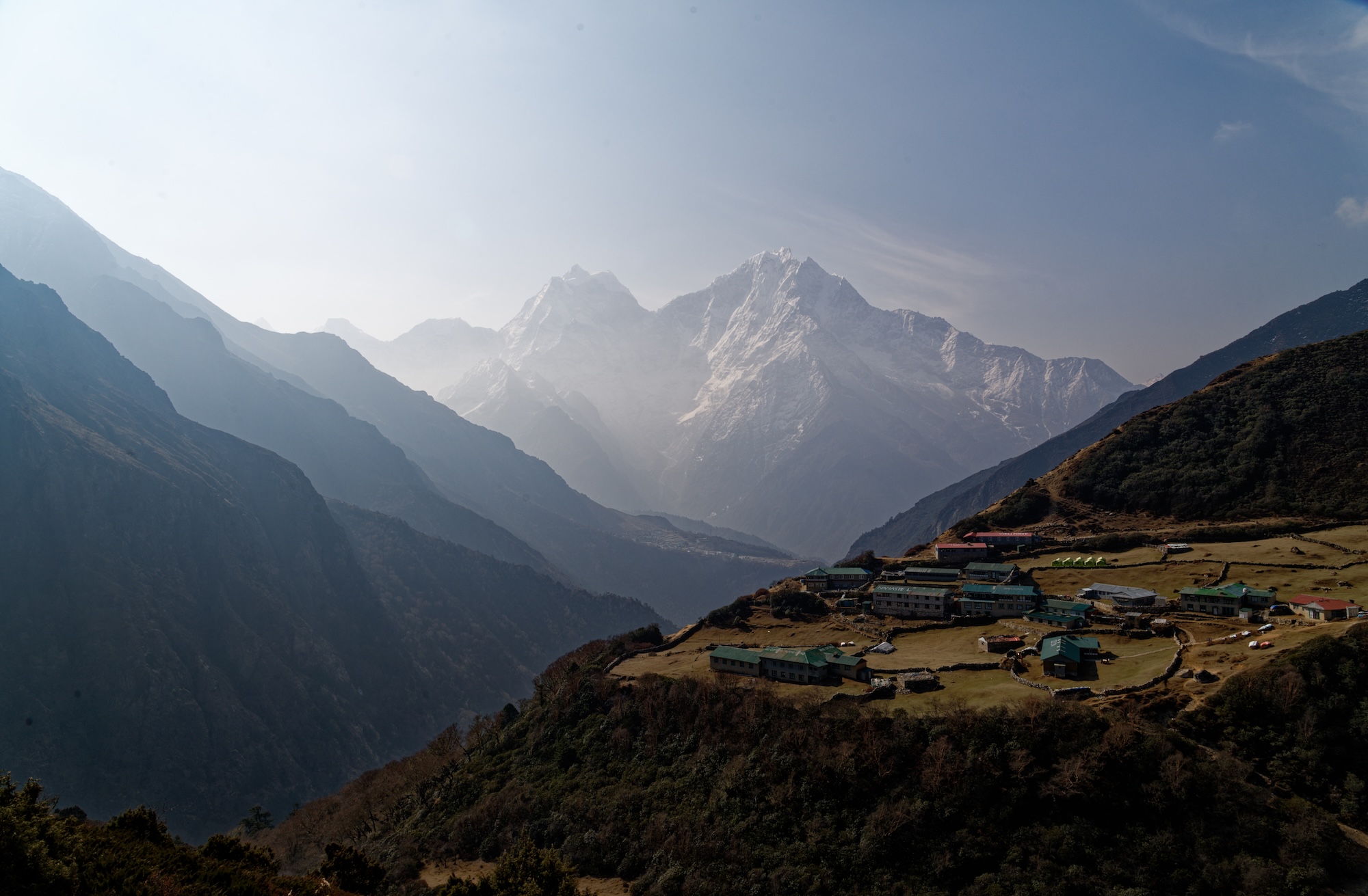 The village of Dole, with Phortse just visible in a splash of light down the valley.