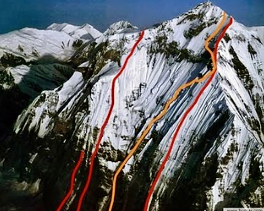 The four routes opened on the south face of Dhaulagiri I, but none of them ended on the summit.