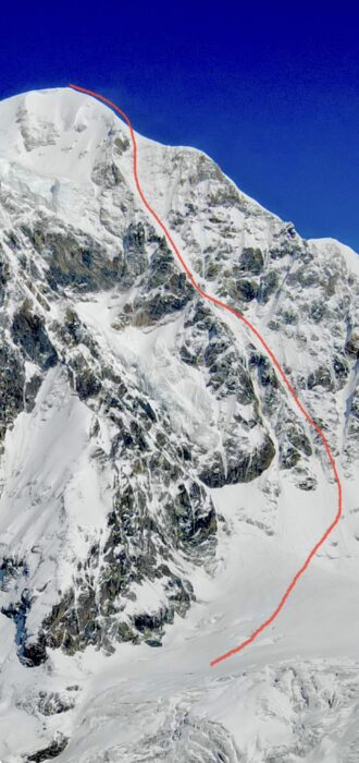 red line showing the route up Jugal I 