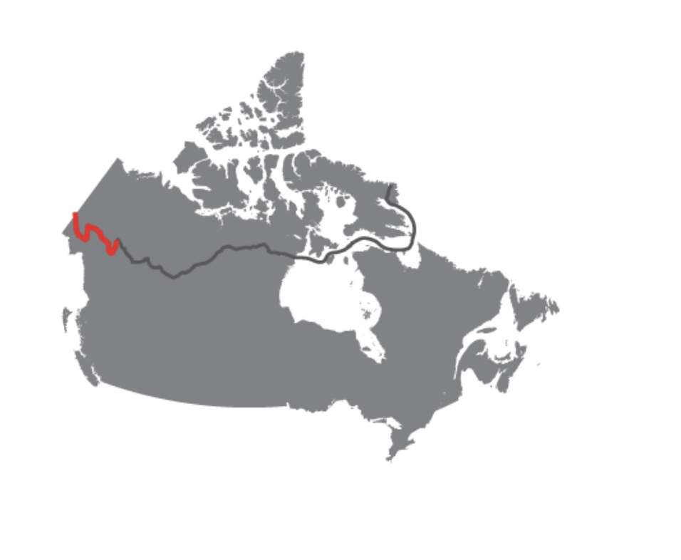 The full 6,500km route. The section in red highlights the cycling segment.