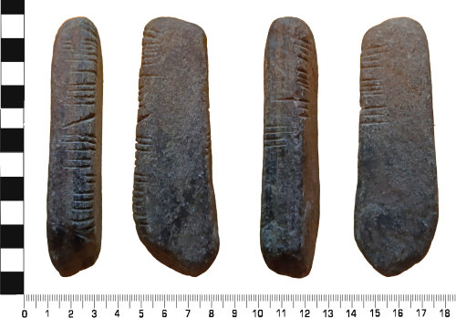 a stone shot from several different angles and with a ruler for scale