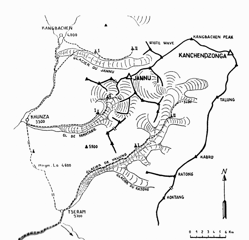 Sketch-map showing main approaches to Jannu.