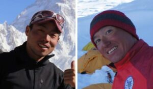head shots of the two climbers in the mountains