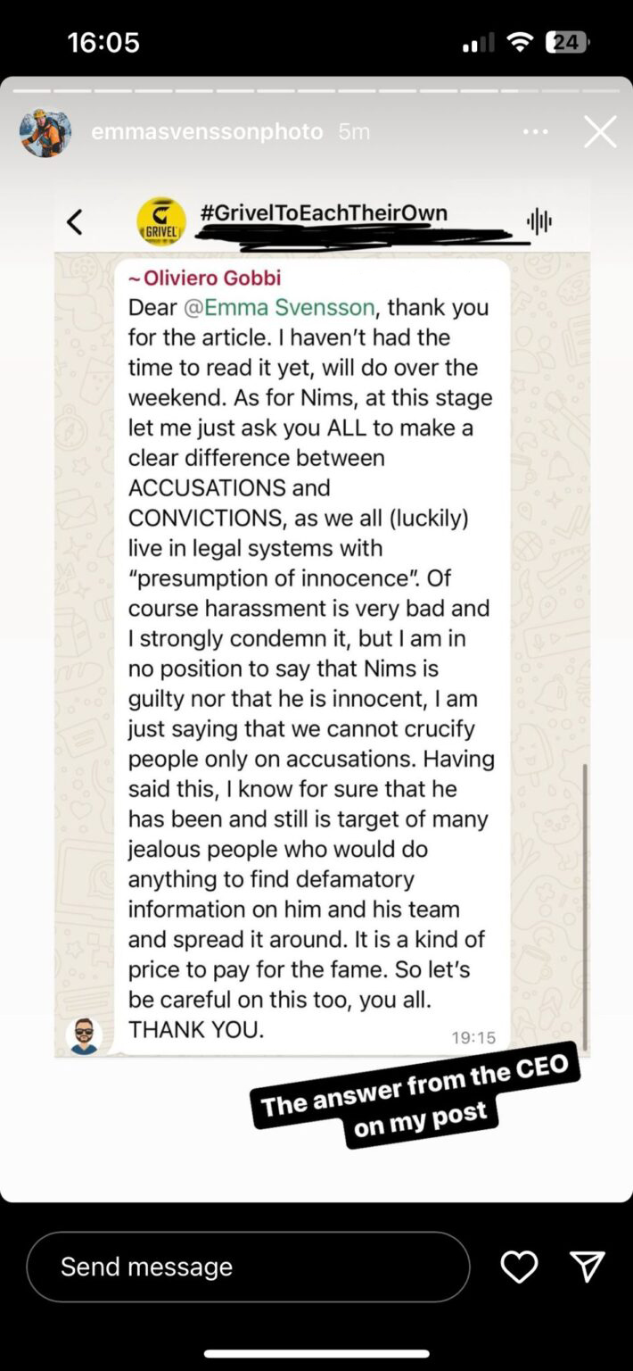 Whatsapp message shared on IG