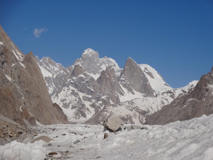 The Latoks, the Ogres, and the Biacherahi Towers from the Choktoi glacier.