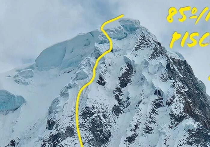 Upper section of the Pous route on the south face of Pisco