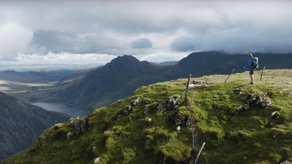 overlooking green valley in mountainous Wales