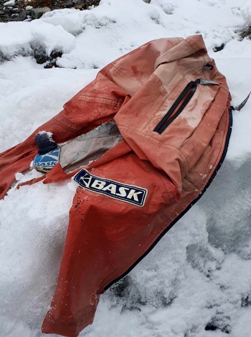 A jacket found on the glacier under K2, in 2021, by Ukranian climber Valentyn Sypavin.