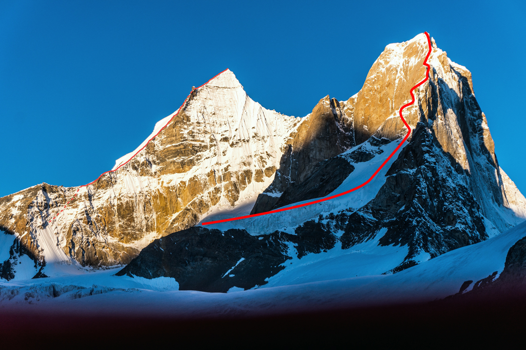 Chiling I (left) and Chiling II from the Lalung Glacier. 