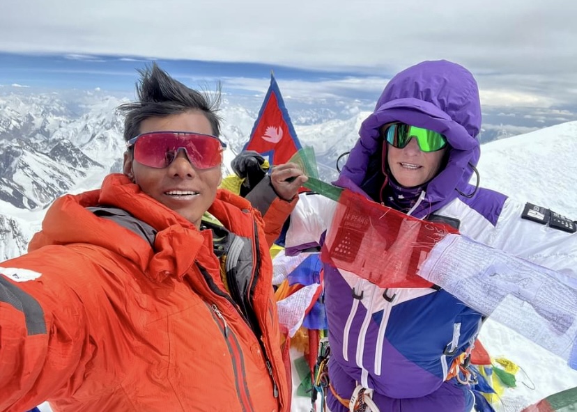 Mikel Sherpa and Allie Pepper on the summit of K2. 
