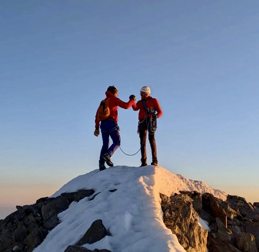 Von Kanel and Maurer on one of the 82 Alpine summits.
