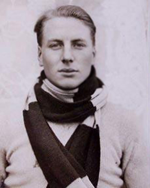 black and white portrait of Andrew "Sandy" Irvine.