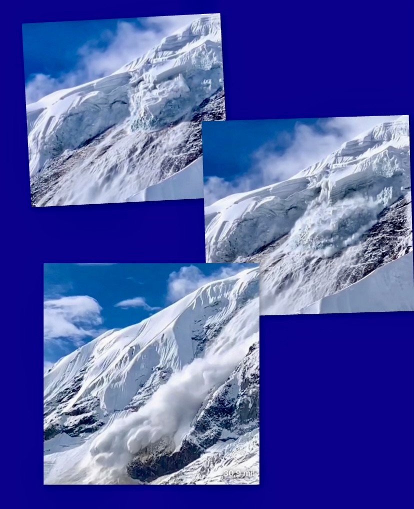 Avalanche on Manaslu after serac fall.