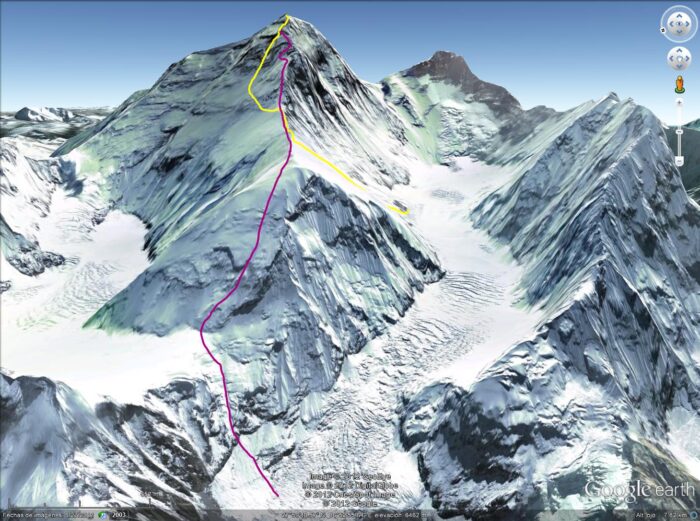 Two routes marked on the west ridge of Everest