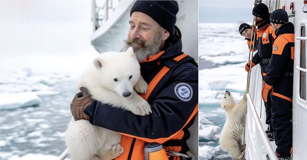 AI-generated photos of baby polar bear with sailors
