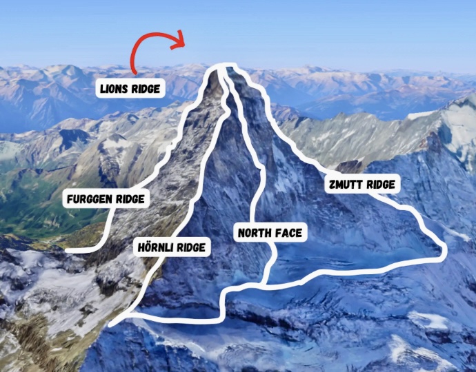Matterhorn. The Zmutt Rudge is indicated on the right.