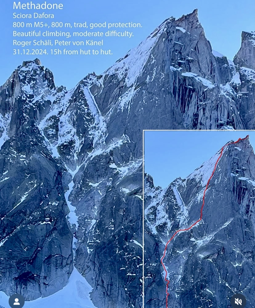 The route that Schaeli and Von Kanel climbed on the north face of Sciora Dafora.