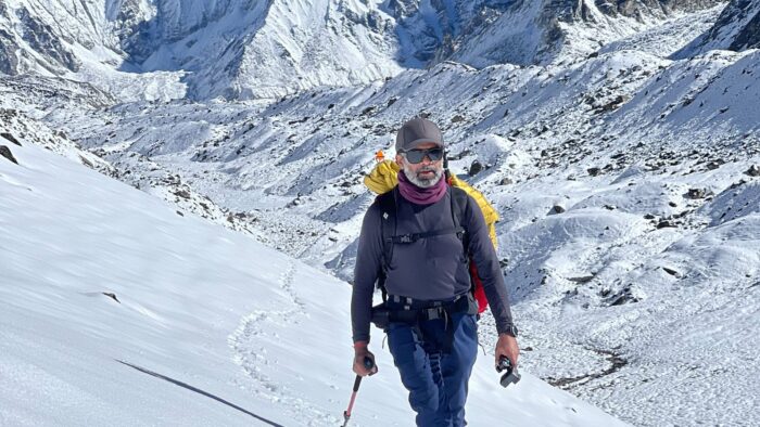 Sunil Nataraj on a snowed up landscape.