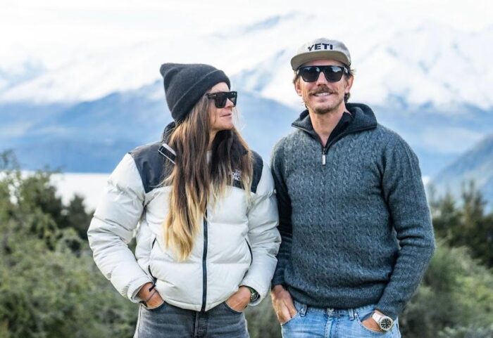 Luntenberger and Pierral with causal wear and sunglasses.