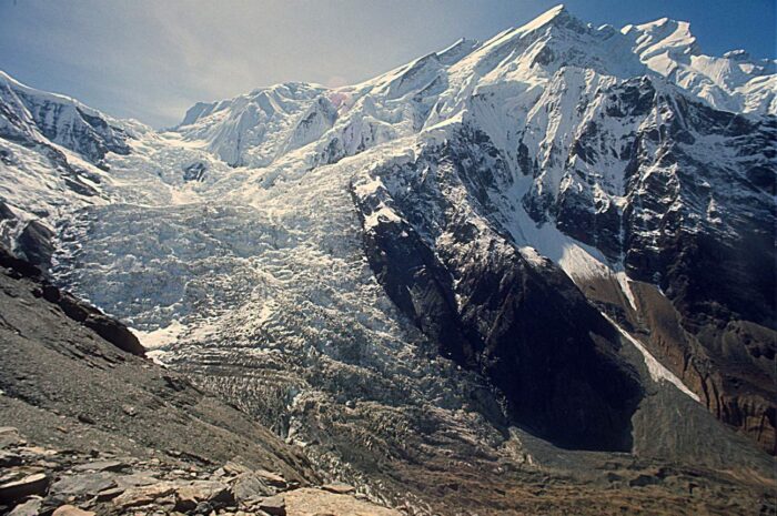 The north west side of Annapurna, with a massive icefall on the left and a distinctive spur on the right.