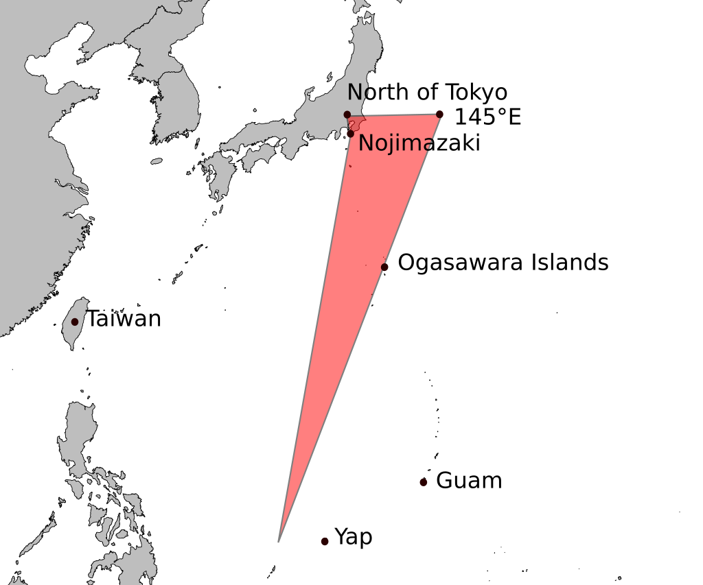 map of the approximate area of the Devil's Sea.