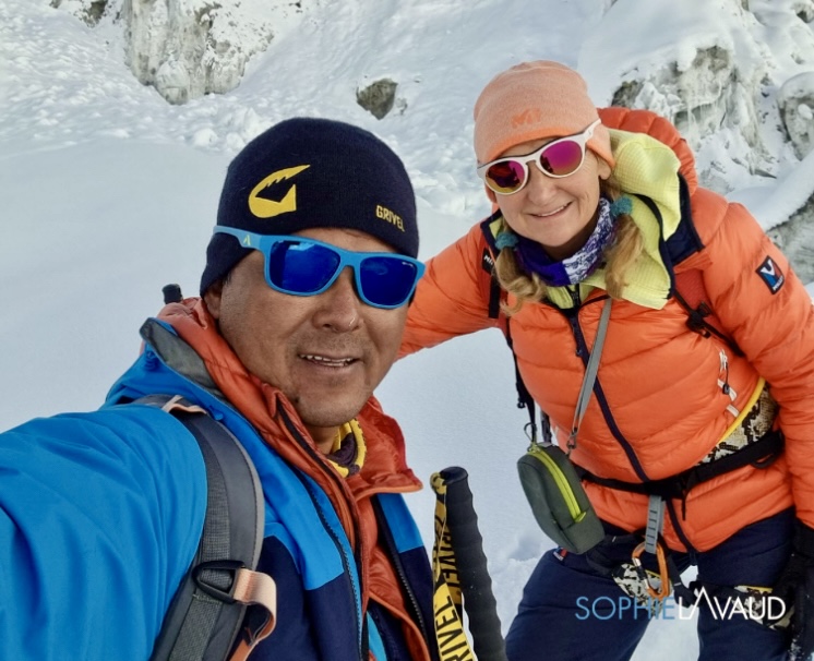 Sophie Lavaud (right), and partner Sangay Sherpa.