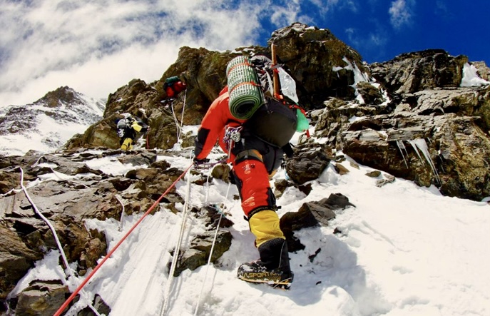 Climbers on the Black Pyramid on K2.