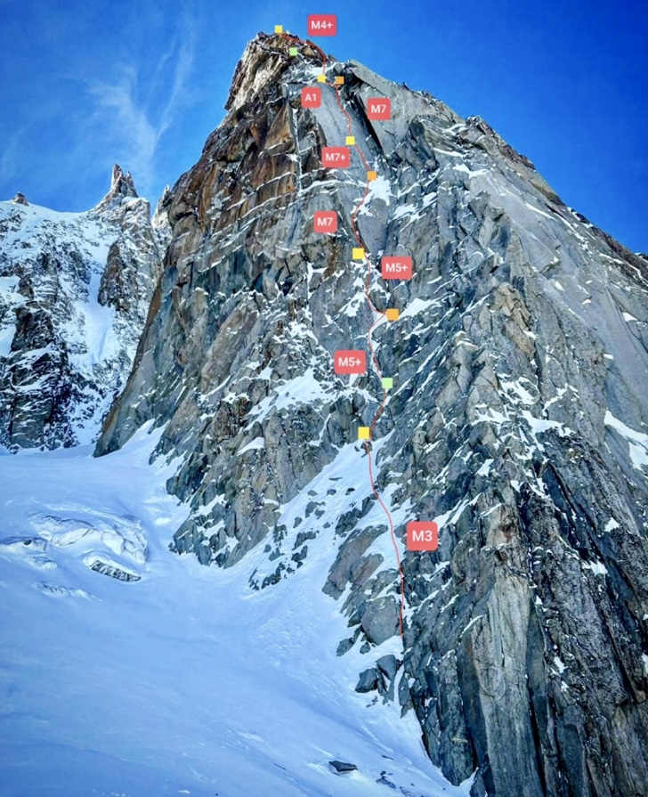 'Ussha', the new route on the Pyramide du Tacul.