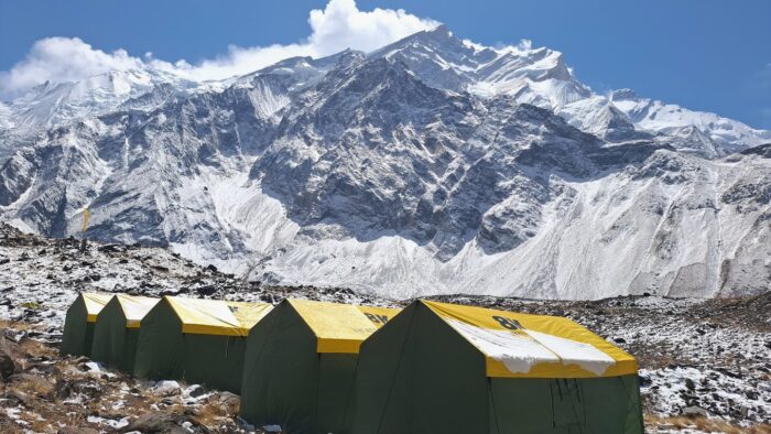 A grouo of tents at the foot of Annapurna.