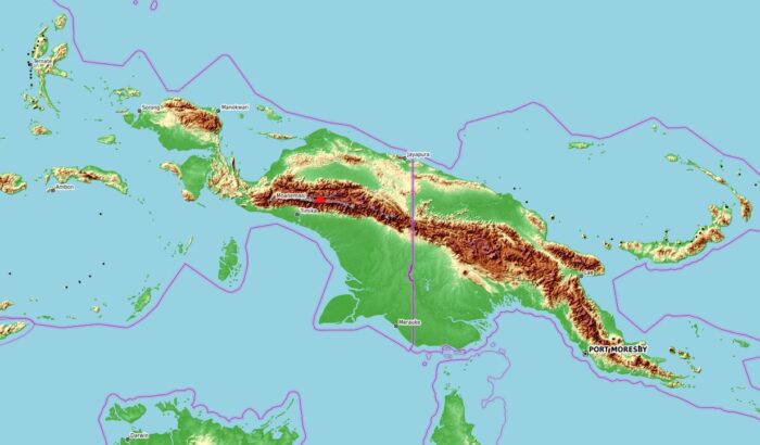 location of Carstensz Pyramid on a map of Papua-New Guinea