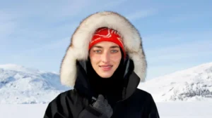 portrait of woman in arctic with fur ruff