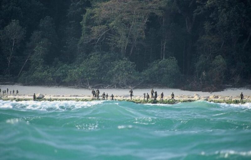 An image of the Sentinelese gathered on the beach