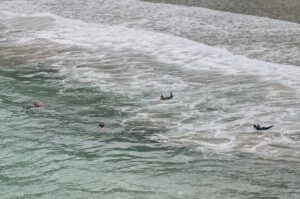 Surfers at Big Wave Bay, Hong Kong