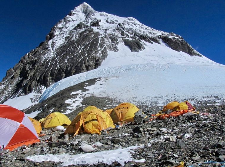 The South Col at 7,900m, with the summit pyramid behind.