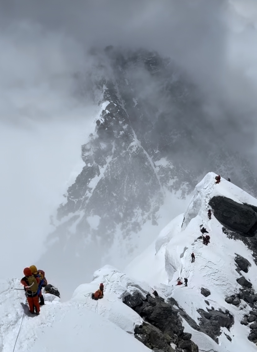 Looking towards the South Summit of Everest, and Lhotse, on Everest's summit ridge.