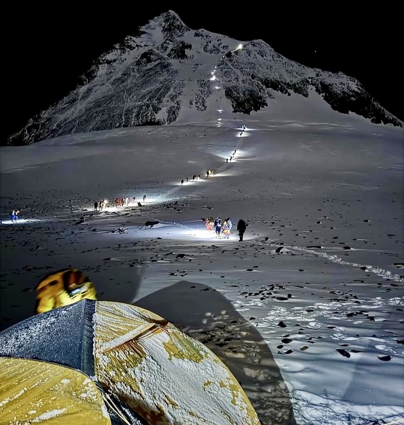 Climbers starting summit push from the South Col of Everest.