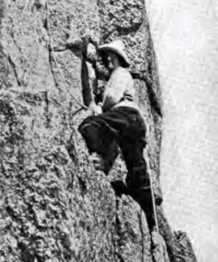 Dora Keen climbing the Dent du Requin in the French Alps in 1910.