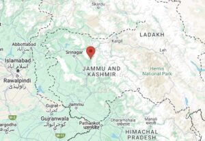 Google maps with the town of Pahalgam marked.