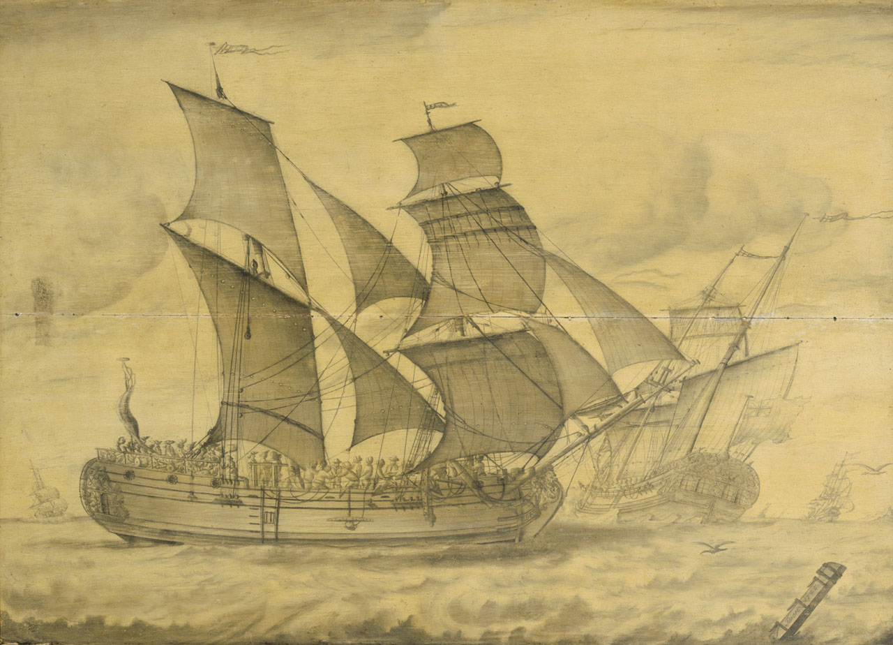 Illustration of a two masted sailing ship.