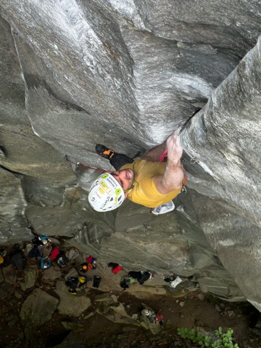 Moroni climbing on a granite crack.